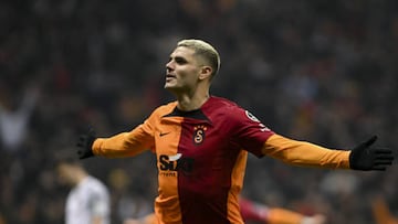 ISTANBUL, TURKIYE - FEBRUARY 1: Mauro Icardi of Galatasaray celebrates after scoring a goal during Turkish Super Lig week 22 match between Galatasaray and HangiKredi Umraniyespor at Nef Stadium in Istanbul, Turkiye on February 1, 2023. (Photo by Mehmet Eser/Anadolu Agency via Getty Images)