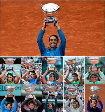 Los triunfos de Nadal en Roland Garros desde 2005 hasta hoy.