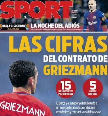 Griezmann: contrato hasta 2023 y 15 M€ netos por año según Sport