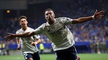 Soccer Football - LaLiga - Real Oviedo v Real Madrid - Estadio Carlos Tartiere, Oviedo, Spain - August 24, 2025 Real Madrid's Kylian Mbappe celebrates scoring their first goal REUTERS/Pankra Nieto TPX IMAGES OF THE DAY