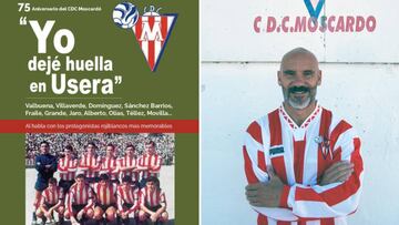 Fotos de la portada del libro y de un histórico del Moscardó, Movilla.