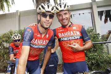 Nibali junto a su compañero en Bahrein-Merida Purito Rodríguez