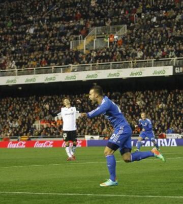 Jesé celebra el 2-3 al Valencia en partido de Liga. 
