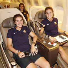El Barça, ya en Los Ángeles: las chicas volaron en business