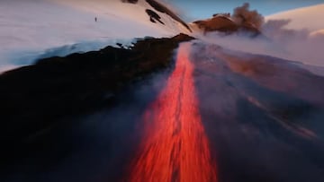 Lava y nieve del volcán Etna en febrero del 2025