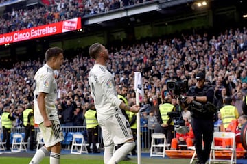 Sergio Ramos celebrates after making it 2-0 against Valladolid. Min.88