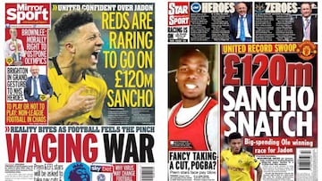 Portadas de los diarios Mirror y Daily Star del día 26 de marzo de 2020.