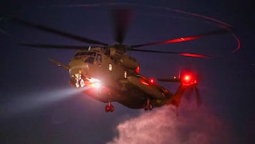 A helicopter carrying hostages released amid a hostages-prisoners swap deal between Hamas and Israel arrives at Sheba Medical Center in Ramat Gan, Tel Aviv district, Israel, November 30, 2023. REUTERS/Athit Perawongmetha