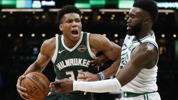 Giannis Antetokounmpo ante Jaylen Brown