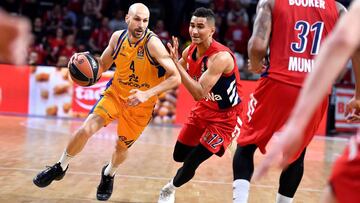 Albert Oliver (i) durante el encuentro de Euroliga entre Bayern de Múnich y Herbalife Gran Canaria.