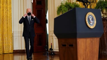 President Joe Biden arrives to speak about the situation in Russia and Ukraine from the White House.