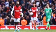 Soccer Football - Premier League - Arsenal v Brighton &amp; Hove Albion - Emirates Stadium, London, Britain - April 9, 2022 Arsenal&#039;s Alexandre Lacazette looks dejected after Brighton &amp; Hove Albion&#039;s Enock Mwepu scored their second goal REUT