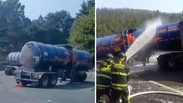 Cierre total en la carretera federal México-Toluca en ambos sentidos por accidente de una pipa con aproximadamente 74 mil litros de combustible.