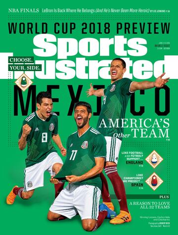 Bajo el título del "otro equipo en Estados Unidos", Carlos Vela, Hirving Lozano y 'Chicharito' Hernández visten el uniforme tricolor en la tapa del cuadro mexicano.