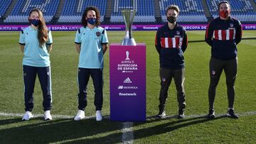 Banini, Alharilla, Amanda Sampedro y Meseguer, capitanas de Levante y Atlético.