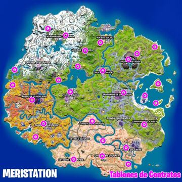 Todas las ubicaciones de tablones de recompensas para pedir contratos en Fortnite Temporada 4