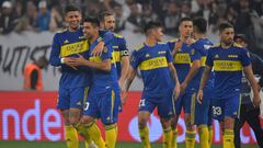 Argentina's Boca Juniors coach players leave the field at the end of the Copa Libertadores football tournament round of sixteen first leg match against Brazil's Corinthians, at the Corinthians Arena in Sao Paulo, Brazil, on June 28, 2022. (Photo by NELSON ALMEIDA / AFP)