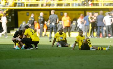 El empate ante el Mainz, unido a la victoria del Bayern en Colonia, dejó al Dortmund sin título ante su afición pese a que dependían de sí mismos.  Los jugadores, desolados al final del encuentro.