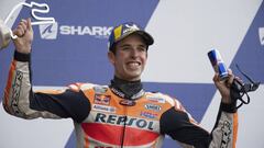 LE MANS, FRANCE - OCTOBER 11: Alex Marquez of Spain and Repsol Honda Honda celebrates second place on the podium at the end of the MotoGP race during the MotoGP of France: Race at on October 11, 2020 in Le Mans, France. (Photo by Mirco Lazzari gp/Getty Images)