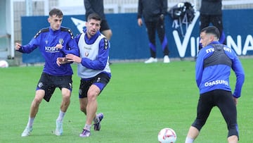 Aimar y Areso durante el entrenamiento de hoy.