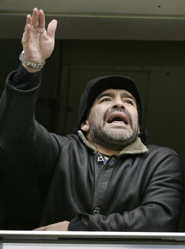 Diego Armando Maradona supporting Boca Juniors at La Bombonera.