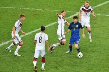 Messi durante la final del Mundial 2014 contra Alemania. Argentina perdió en la prorróga tras el gol de Mario Götze en el minuto 114.