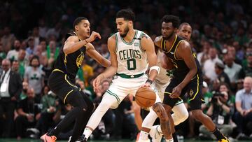 Jasyon Tatum, Jordan Poole y Andrew Wiggins en las NBA Finals 2022