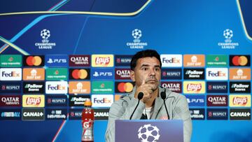 Girona's Spanish coach Michel Sanchez attends a press conference at the Parc des Princes stadium in Paris on September 17, 2024, on the eve of the UEFA Champions League football match between Paris Saint-Germain and Girona FC. (Photo by FRANCK FIFE / AFP)