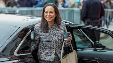 Nobel Peace Prize laureate Maria Corina Machado looks on, outside the Grand Hotel after she was in the audience at the Royal Palace in Oslo, Norway, December 12, 2025. NTB/Ole Berg-Rusten via REUTERS ATTENTION EDITORS - THIS IMAGE WAS PROVIDED BY A THIRD PARTY. NORWAY OUT. NO COMMERCIAL OR EDITORIAL SALES IN NORWAY.
