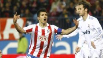 <b>SU ÚLTIMO TANTO. </b>Agüero celebra el gol ante el Madrid, que supuso el 1-2 en el pasado derbi.