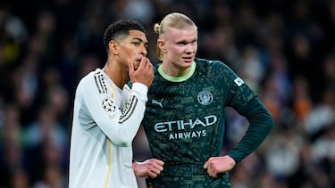 Jude Bellingham (Real Madrid) y Erling Haaland (Manchester City) hablan tras el partido del pasado mes de diciembre.