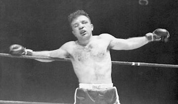 LaMotta durante un combate contra Sugar Ray Robinson.