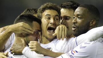 El Tenerife celebra la clasificación para los octavos de Copa del Rey.