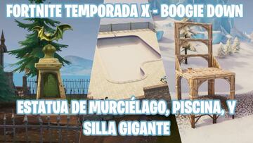 Fortnite Battle Royale - Temporada X | Desaf&iacute;o de Boogie Down: &iquest;d&oacute;nde est&aacute;n la estatua de murci&eacute;lago, piscina muy por encima del suelo y silla para gigantes?