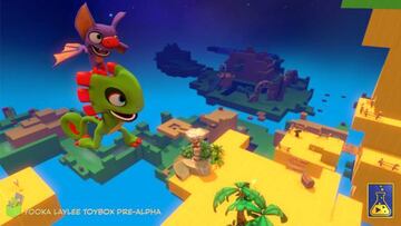 Prototipo Toybox del primer Yooka-Laylee, la versión de las Grey Box que se utilizan para definir la experiencia jugable en base a simples cajas que configuran la detección de colisiones.