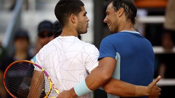 Carlos Alcaraz and Rafael Nadal after their quarter final match at the Madrid Masters.