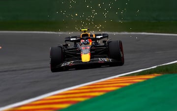 SPA, BELGIUM - AUGUST 27: Sergio Perez of Mexico driving the (11) Oracle Red Bull Racing RB18 on track during qualifying ahead of the F1 Grand Prix of Belgium at Circuit de Spa-Francorchamps on August 27, 2022 in Spa, Belgium. (Photo by Rudy Carezzevoli/Getty Images)