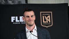Welsh soccer player Gareth Bale is welcomed to Major League Soccer's Los Angeles Football Club (LAFC) during a press conference at the Banc of California Stadium, in Los Angeles, California, on July 11, 2022. (Photo by Robyn Beck / AFP)