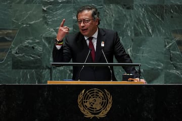 Colombia's President Gustavo Petro addresses the 79th United Nations General Assembly at U.N. headquarters in New York, U.S., September 24, 2024.  REUTERS/Mike Segar