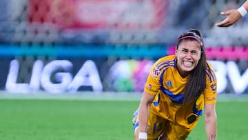 Lizbeth Ovalle of Tigres during the Quarter-Finals first second match between Monterrey and Tigres UANL as part of the Torneo Clausura 2025, Liga MX Femenil at BBVA Bancomer Stadium on April 28, 2025 in Monterrey, Nuevo Leon, Mexico.