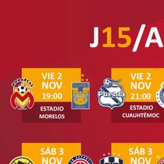 Fechas y horarios de la jornada 15 del Apertura 2018 de la Liga MX