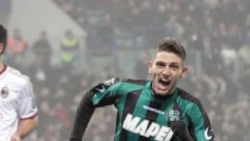 Domenico Berardi celebra uno de los goles del Sassuolo.
