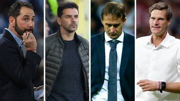 Machín (Sevilla), Míchel (Rayo Vallecano), Julen Lopetegui (Real Madrid) y Leo Franco (Huesca), algunos de los entrenadores destituidos en LaLiga Santander durante la temporada 2018-2019.
