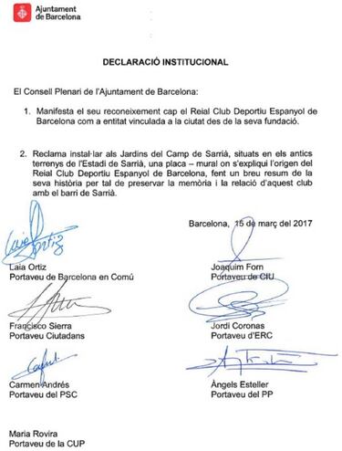 Barcelona dignificará Sarrià con una placa-mural del Espanyol