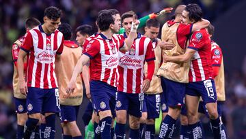    Alan Mozo, Javier -Chicharito- Hernandez, Ricardo Marin of Guadalajara during the round of 16 second leg match between America and Guadalajara - Round of 16as part of the CONCACAF Champions Cup 2024, at Azteca Stadium on March 13, 2024 in Mexico City, Mexico.