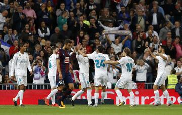 1-0. Real Madrid's players celebrate the first goal of the night.