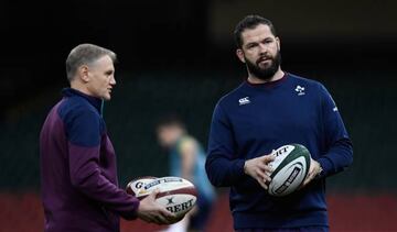 Ireland coach Joe Schmidt with his defence coach Andy Farrell during Ireland captain's run ahead of their RBS Six Nations match against Wales.