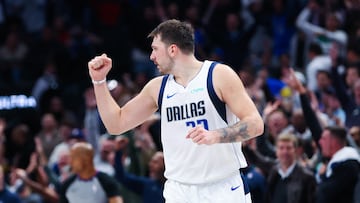 Nov 1, 2023; Dallas, Texas, USA; Dallas Mavericks guard Luka Doncic (77) reacts during the second half against the Chicago Bulls at American Airlines Center. Mandatory Credit: Kevin Jairaj-USA TODAY Sports