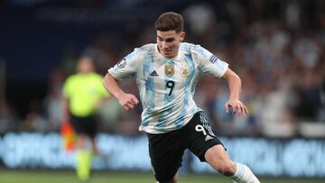 LONDON, ENGLAND - JUNE 01: Julian Alvarez of Argentina during the Finalissima match, Italy v Argentina at Wembley Stadium on June 1, 2022 in London, England. (Photo by Mark Leech/Offside/Offside via Getty Images)