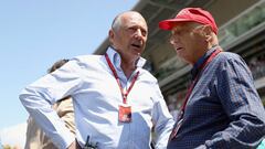 Ron Dennis con Niki Lauda en Montmeló.